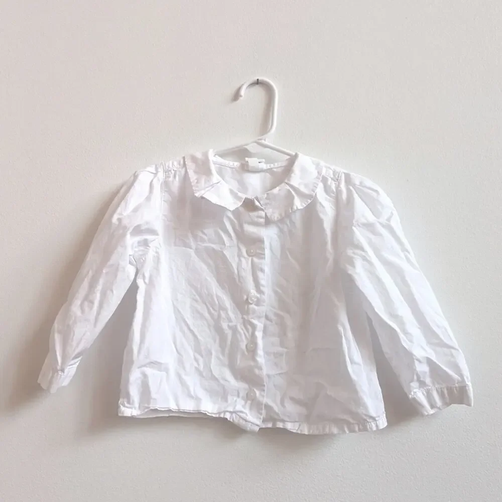 Vtg Y2k Baby Gap White Button Down Shirt Girls Sz 2T Collared Classic Staple
